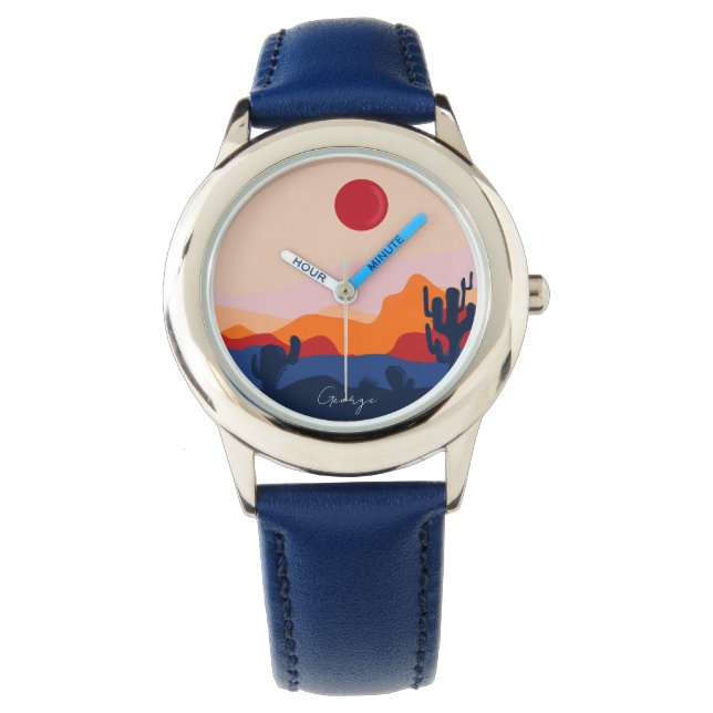 Relógio Cactus sunset design personalizou crianças assisti (Frente)