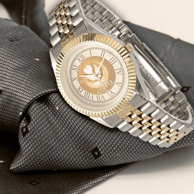 Relógio Café Personalizado Cappuccino Vintage (Elegant watch featuring a coffee/cappuccino theme in vintage style )