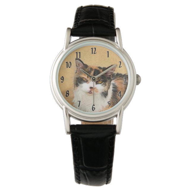 Relógio Calico Cat Painting - Gato Original Bonito (Frente)
