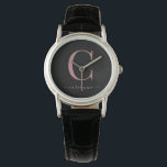 Relógio Caligrafia Elegante a preto e Rosa Dourado em Mono<br><div class="desc">A Rosa Elegante Chic Rosa Dourada Script Monograma num Relógio Negro Chic. Fácil de personalizar com seu próprio nome e detalhes. Perfeito para o seu estilo de vida luxuoso! Entre em contato conosco em cedarandstring@gmail.com se precisar de assistência com o design ou produtos correspondentes.</div>