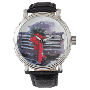 Relógio Caminhão antigo com coroa festiva de Natal