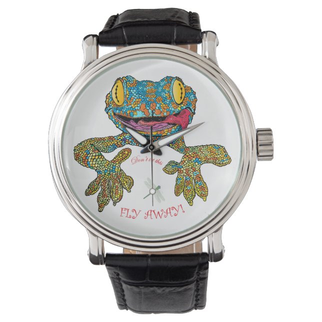 Relógio Camisa T com lagarto de cartoon (Frente)