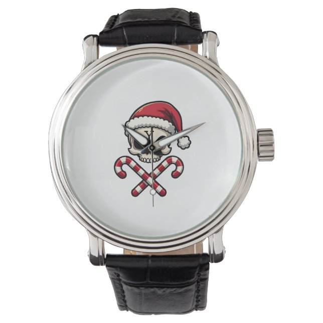 Relógio Candy Cane Crew Skull Christmas 2025 Funny Men Boy (Frente)