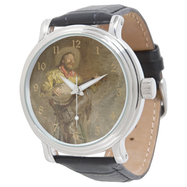 Relógio Cantando Vaqueiro Espanhol w Banjo Tocando Música  (Angular)