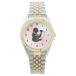 Relógio Cantora feminina com números negros rosa