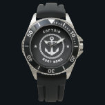 Relógio Capitão e boi do mar náutico ou nome negro<br><div class="desc">Uma Âncora do mar náutico com o título Capitão Rank ou outro título e o seu nome ou nome do barco num Na moda Silver e Relógio Negro. Este Pocket Watch personalizado não só vai chegar o tempo, como também é uma peça divertida de conversa. Perfeito para o Dia de...</div>