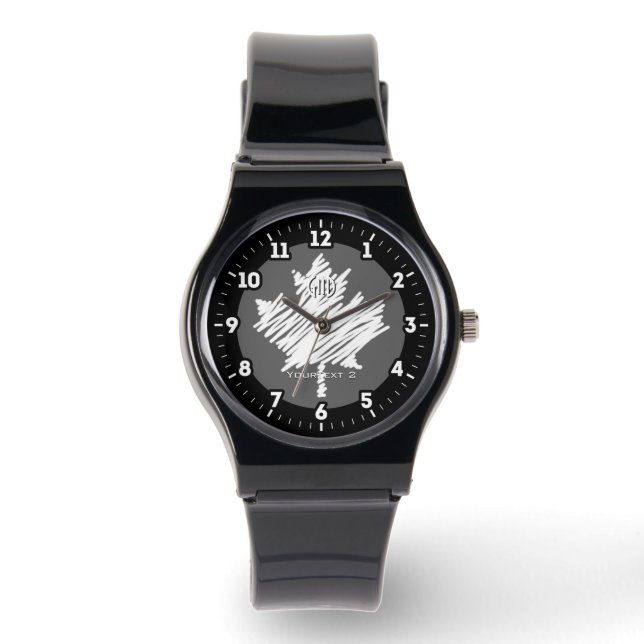 Relógio Caractere Branco da bandeira canadense personaliza (Frente)