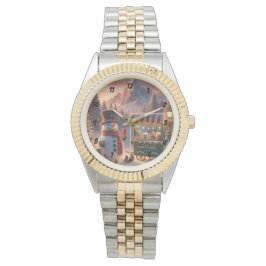 Relógio Carrinho de Chocolate Quente de Snowman na Wonderl