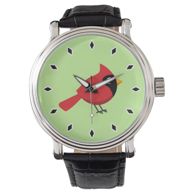 Relógio Cartoon Vermelho Bonito com Flores (Frente)