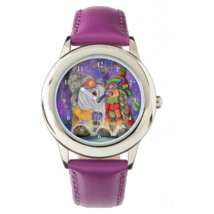 Relógio Casal Hugged Gnomos Cantando Feliz Canção De Nat