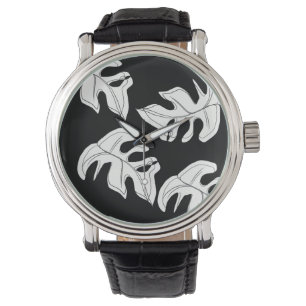 Relógio Casamento Botânico Monstera Preto Branco