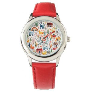 Relógio Casas vermelhas e casas Folha de Papel