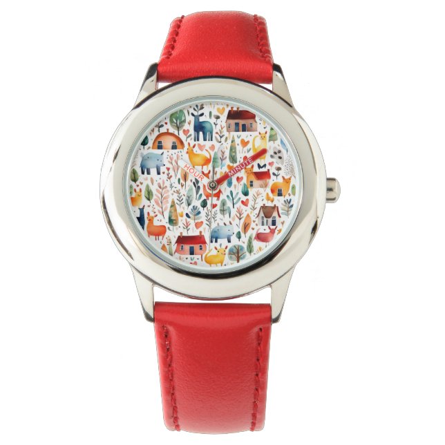 Relógio Casas vermelhas e casas Folha de Papel (Frente)