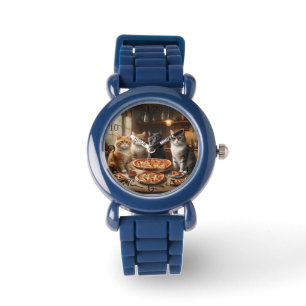 Relógio Cat Pizza Night,