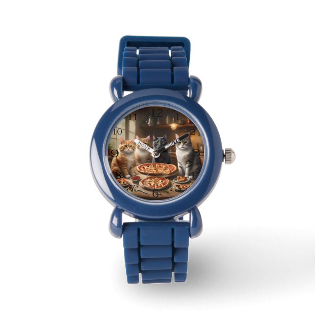 Relógio Cat Pizza Night, (Frente)