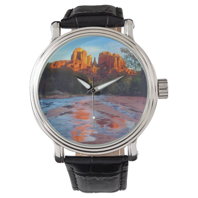 Relógio Catedral Rocha refletora em Oak Creek no Sunset (Frente)