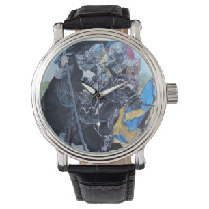 Relógio cavaleiros medievais históricos a jorrar em cavalo