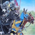 Relógio cavaleiros medievais joujando em cavalos arte hist<br><div class="desc">Este relógio único e muito legal tem uma das minhas pinturas favoritas, os cavaleiros corajosos na pintura de cavalo intitulam-se "Os Quatro Cavaleiros do Festival da Floresta." Eu a pintei de uma fotografia que tirei quando estive no Festival da Floresta em Chingford Plains no Reino Unido. O festival da floresta...</div>