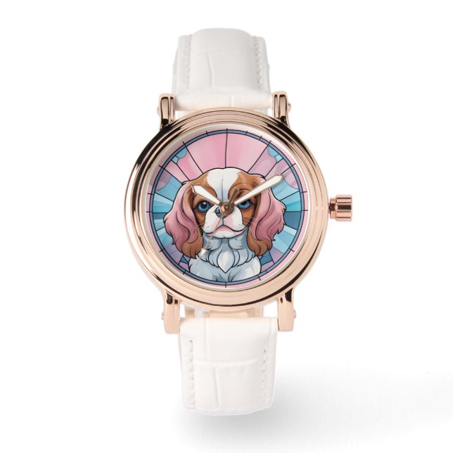 Relógio Cavalier King Charles Pastel Cor de Rosa Vidro Est (Frente)