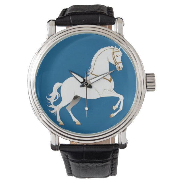 Relógio Cavalo Branco Elegante Garanhão Clássico Arte de L (Frente)
