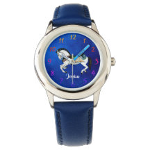 Cavalo Carrossel Branco Divertido em Azul