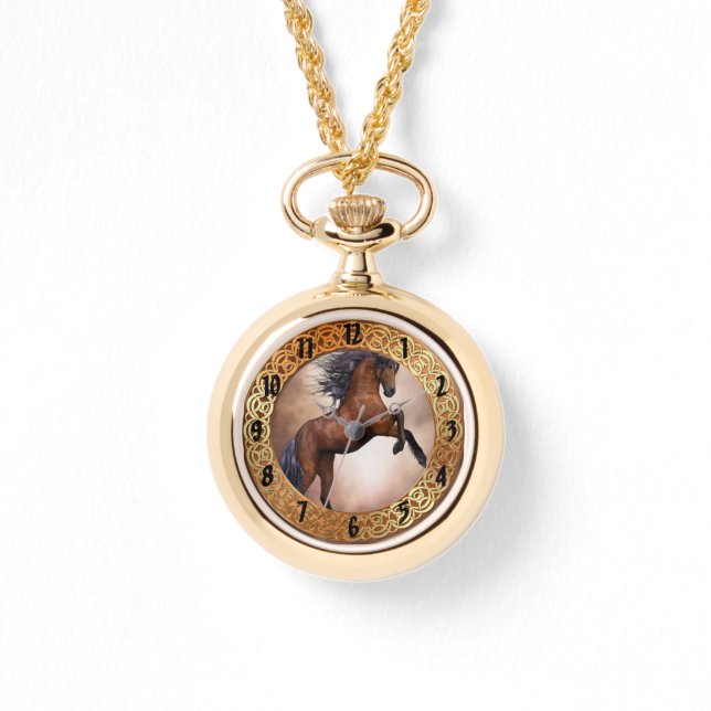 Relógio Cavalo castanho da Frísia que se cria com nuvens n (Frente)