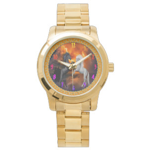 Relógio Cavalos lutando em uma tempestade de raios