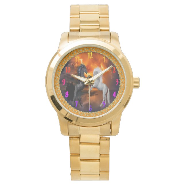 Relógio Cavalos lutando em uma tempestade de raios (Frente)