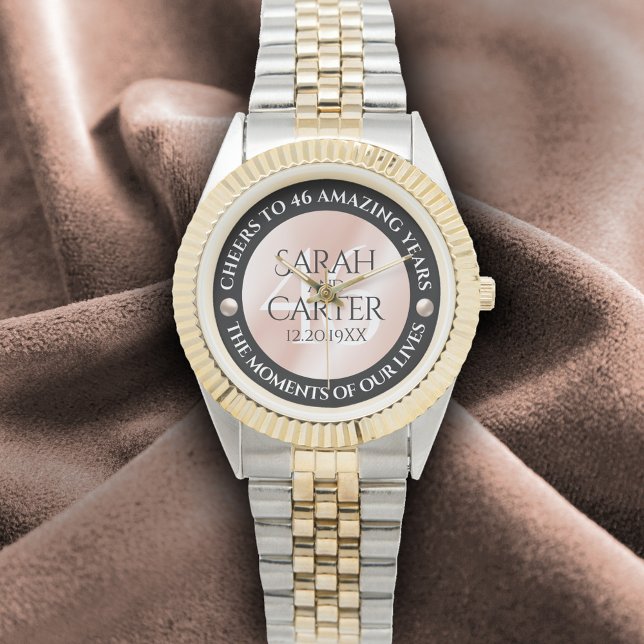 Relógio Celebração do Aniversário de Casamento Pearl 46 (Elegant 46th Pearl Wedding Anniversary Wristwatch Cover Photo)