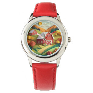 Relógio Cena de Farmhouse do Estilo de Origami de Arte em