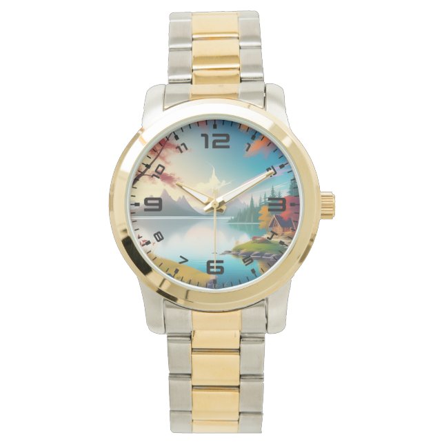 Relógio Cenário natural com lago e algodão (Frente)