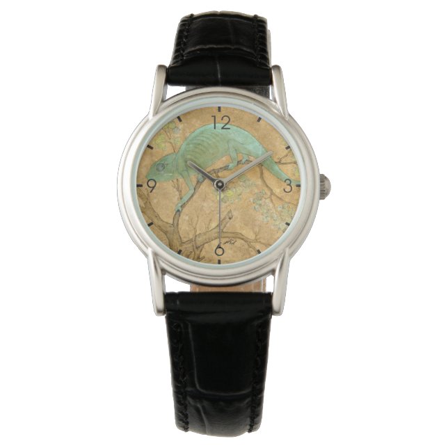 Relógio Chameleon (Green Lizard) (Réptil) (Arte Mughal) (Frente)