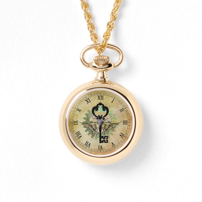 Relógio Chave Ala Steampunk e Roda Cog (Frente)