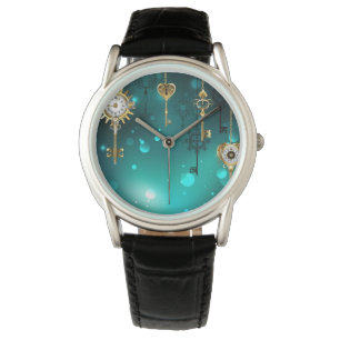 Relógio Chaves de Esqueleto Anticas em Fundo Verde