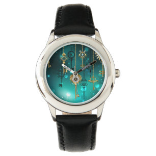 Relógio Chaves de Esqueleto Anticas em Fundo Verde