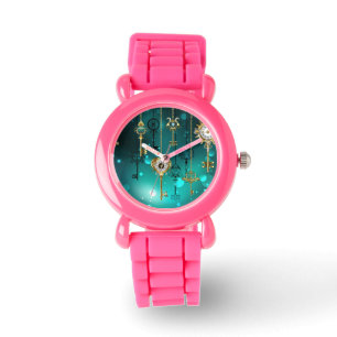 Relógio Chaves de Esqueleto Anticas em Fundo Verde