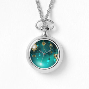 Relógio Chaves de Esqueleto Anticas em Fundo Verde