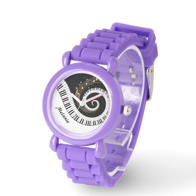 Relógio Chaves de Piano Personalizáveis e Notas de Música  (Ângulo)