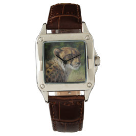 Relógio Cheetah Women's Wristwatch com Banda de couro marr