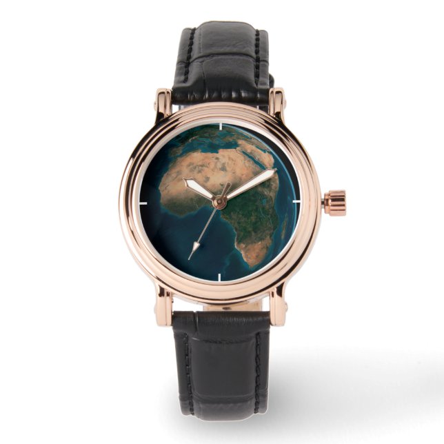 Relógio Cheio Terra Do Espaço Acima Do Continente Africano (Frente)