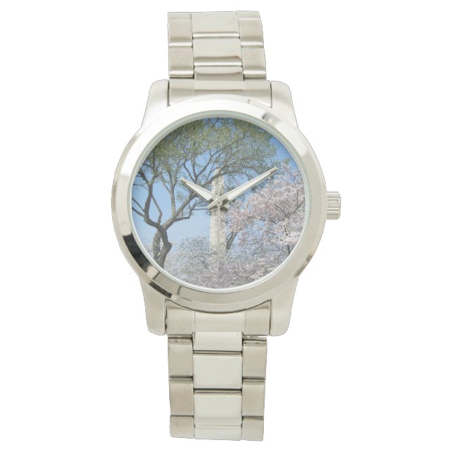 Relógio Cherry Blossoms e o Monumento de Washington em DC (Frente)