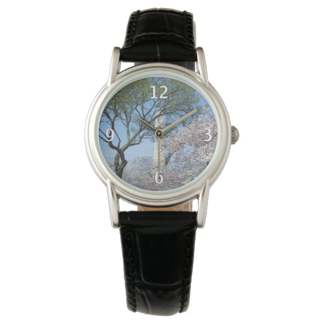 Relógio Cherry Blossoms e o Monumento de Washington em DC (Frente)