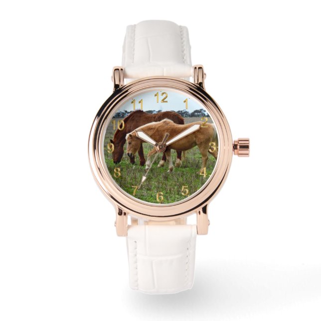 Relógio Chestnut Mare E Palomino Foal, (Frente)
