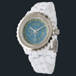Relógio Chic 50 e Fabuloso Blue Glittery 50th<br><div class="desc">Com as modernas linhas de ouro falsa e as palavras 50 e fabulosas curvas à volta do rosto do relógio,  este é o presente perfeito para a mulher que celebra um 50º aniversário. Dramático e moderno. Um olhar na moda,  para a mulher que se orgulha de ter cinquenta anos.</div>