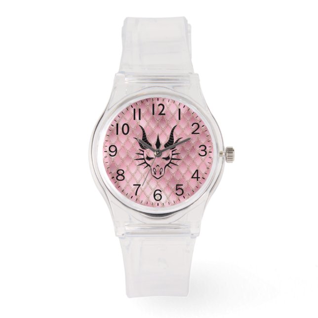 Relógio Chic Black Dragon Head & Pink Dragon Scales (Frente)