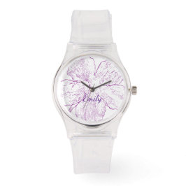 Relógio Chic Clear Silicone Purple Floral Line Art 