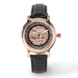 Relógio Chic Elegant Rosa Dourado Leopard Nome Impresso Mo