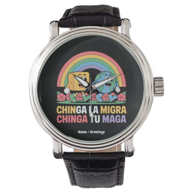 Relógio Chinga La Migra Chinga Tu Maga Funny Rainbow (Frente)
