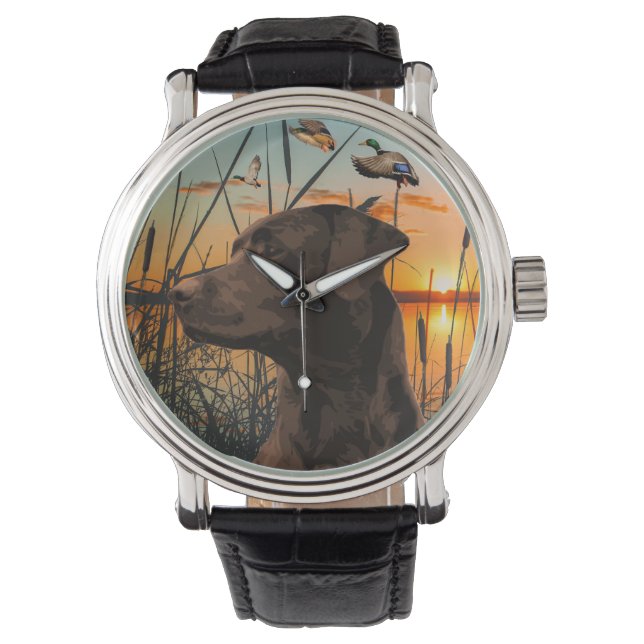 Relógio Chocolate Labrador Watch, Flying Mallard (Frente)