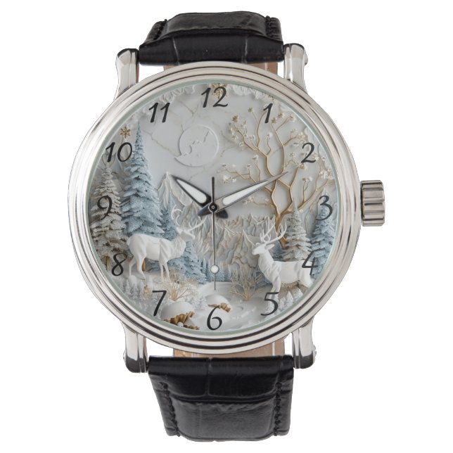 Relógio Christmas Reindeer with Snowflakes (Frente)